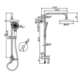 Tomfaucet 2-Spray Patterns 10 in. Wall Mount Dual Shower Heads with 3-Setting Hand Shower System in Brushed Gold TFK0113BG