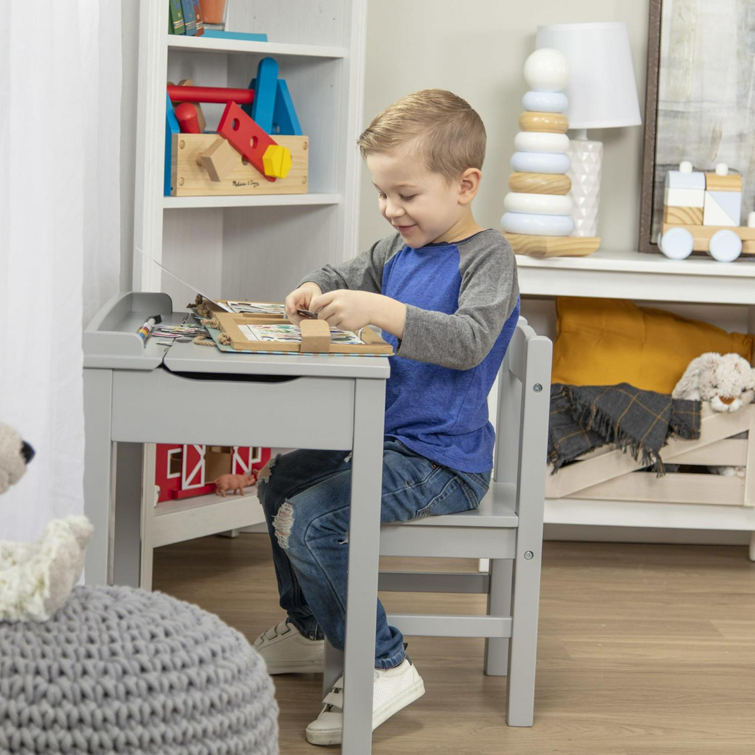 Melissa and Doug Wooden Lift-Top Desk and Chair  Gray