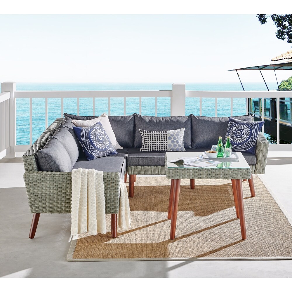 Bayden Grey Wicker Sectional Sofa and Tall Cocktail Table Set by Havenside Home