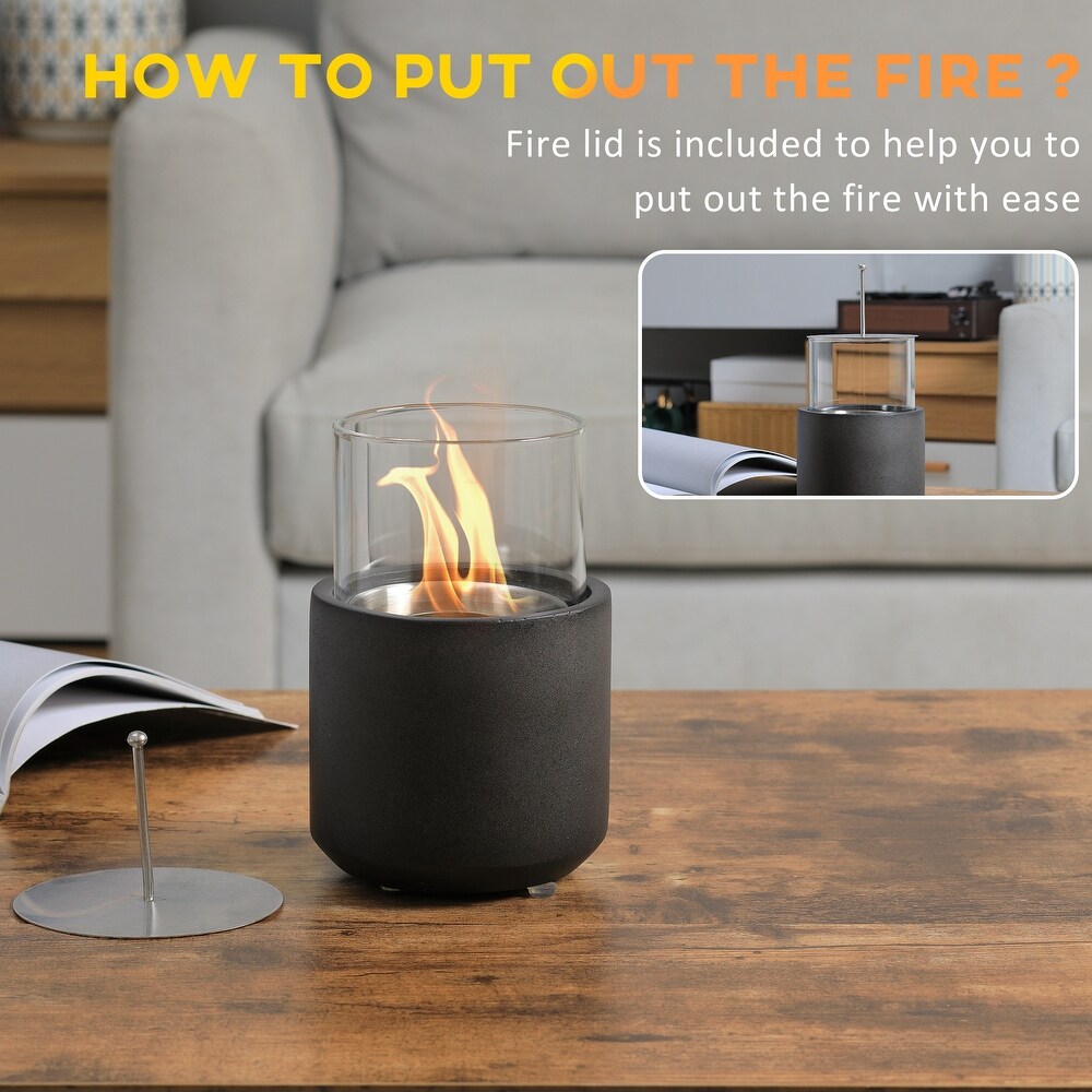 Tabletop Fireplace  Mini Concrete Ethanol Fire Bowl with Lid  Burns up with Liquid Alcohol and Solid Tablet Alcohol