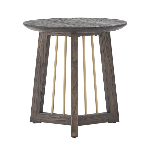 Barica Antique Gold Finished Metal and Reclaimed Wood Round End Table by iNSPIRE Q Bold