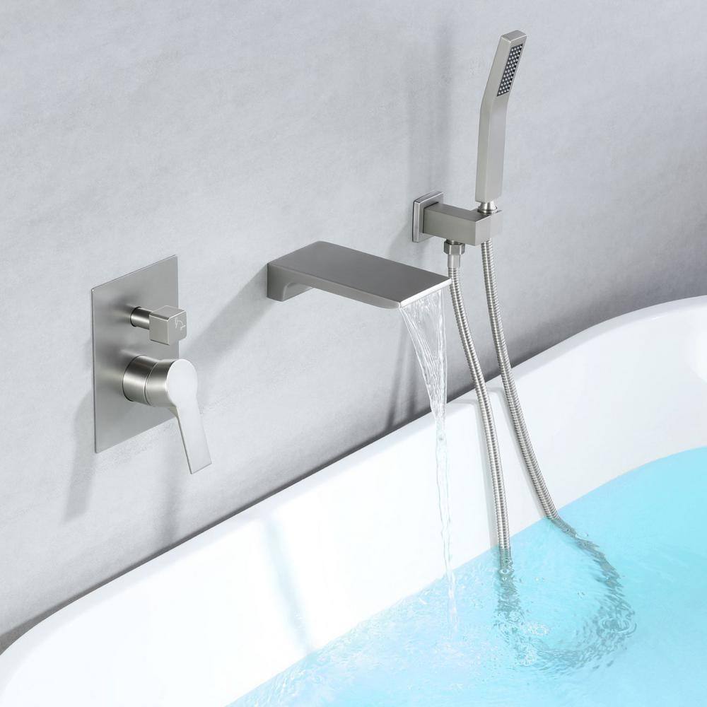 Satico Single-Handle Wall Mount RomanTub Faucet with Hand Shower in Brushed Nickel (Valve Included) SS88020DA