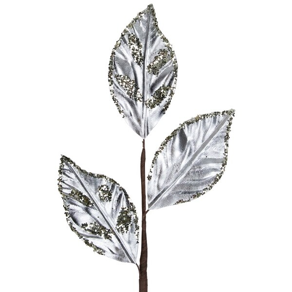 25 Platinum Leaves and Gold Glitter Christmas Pick