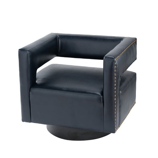 Bortolotti Contemporary Upholstery Swivel Nailhead Trim Barrel Chair with Open Back and Metal Base by HULALA HOME