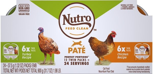 Nutro Perfect Portions Grain-Free Multi-Pack Real Turkey and Real Chicken Paté Recipe Cat Food Trays