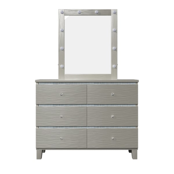 Champagne Silver 5 Pieces Bedroom Sets BedandNightstand*2 DresserandMirror - - 37516416