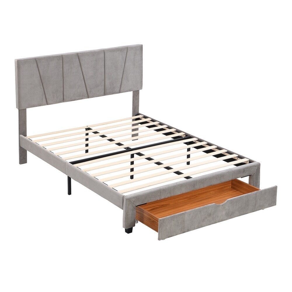 Modern Queen Size Upholstery Platform Bed with One Drawer