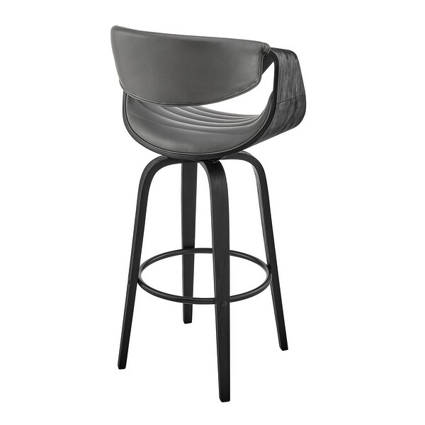 Arya Mid-Century Modern Faux Leather and Wood Swivel Bar Stool