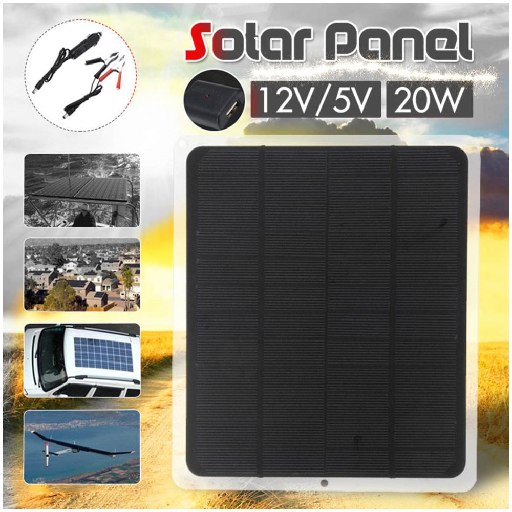 22W Solar Panel Kit 12V Trickle Charger Battery Charger Maintainer Boat RV Car