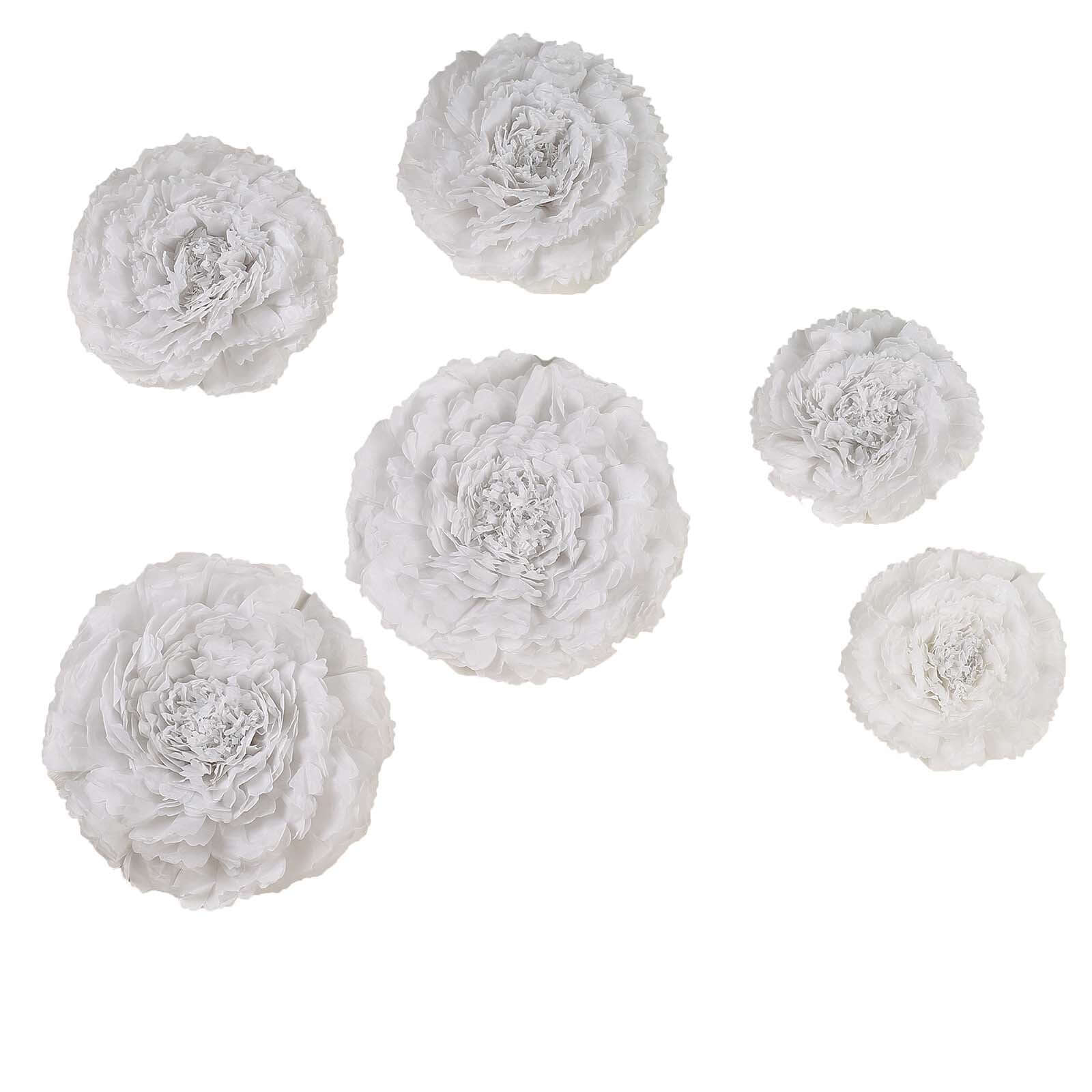 Set of 6 White Giant Carnation 3D Paper Flowers Wall Decor 12