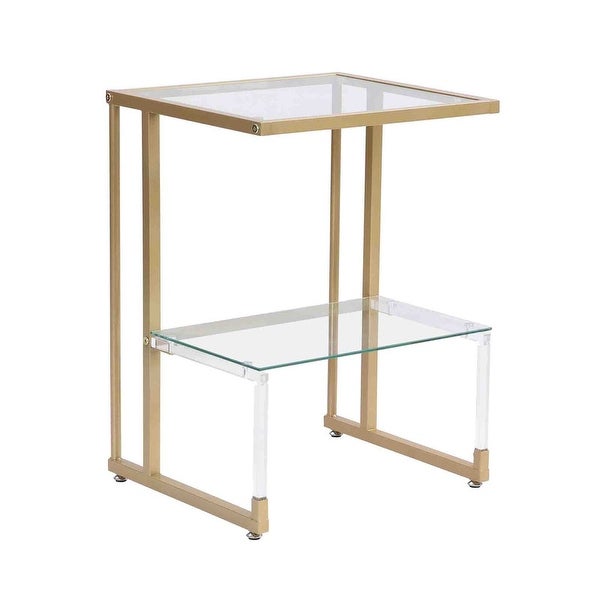 Grondin Contemporary Style 2-Tier End Table Sofa Side Table with Tempered Glass Shelves and Metal Frame