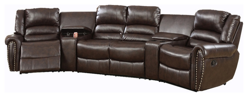 Benzara 5 Piece Modern Bonded Leather Motional Home Theater Sectional in Brown   Theater Seating   by Homesquare  Houzz