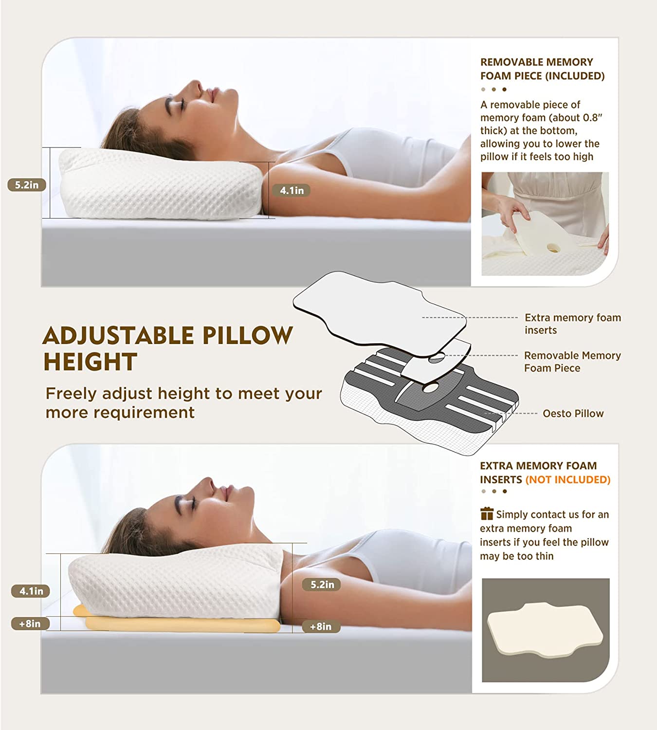 Osteo Cervical Pillow for Neck Pain Relief  Hollow Design Odorless Memory Foam Pillows with Cooling Case  Adjustable Orthopedic Bed Pillow for Sleeping  Contour Support for Side Back Stom