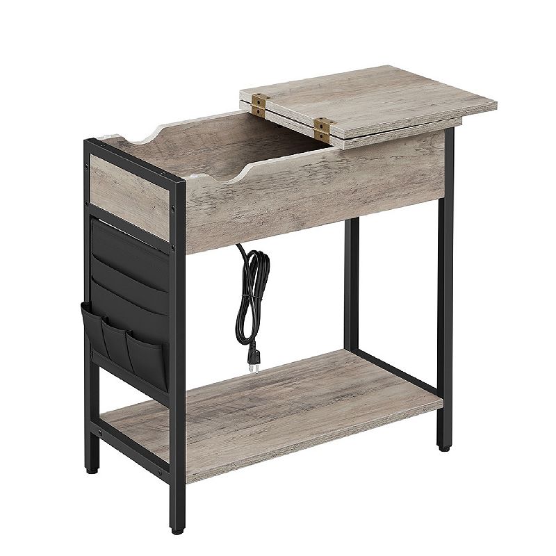 Industrial Side Table With Usb Ports And Power Outlet