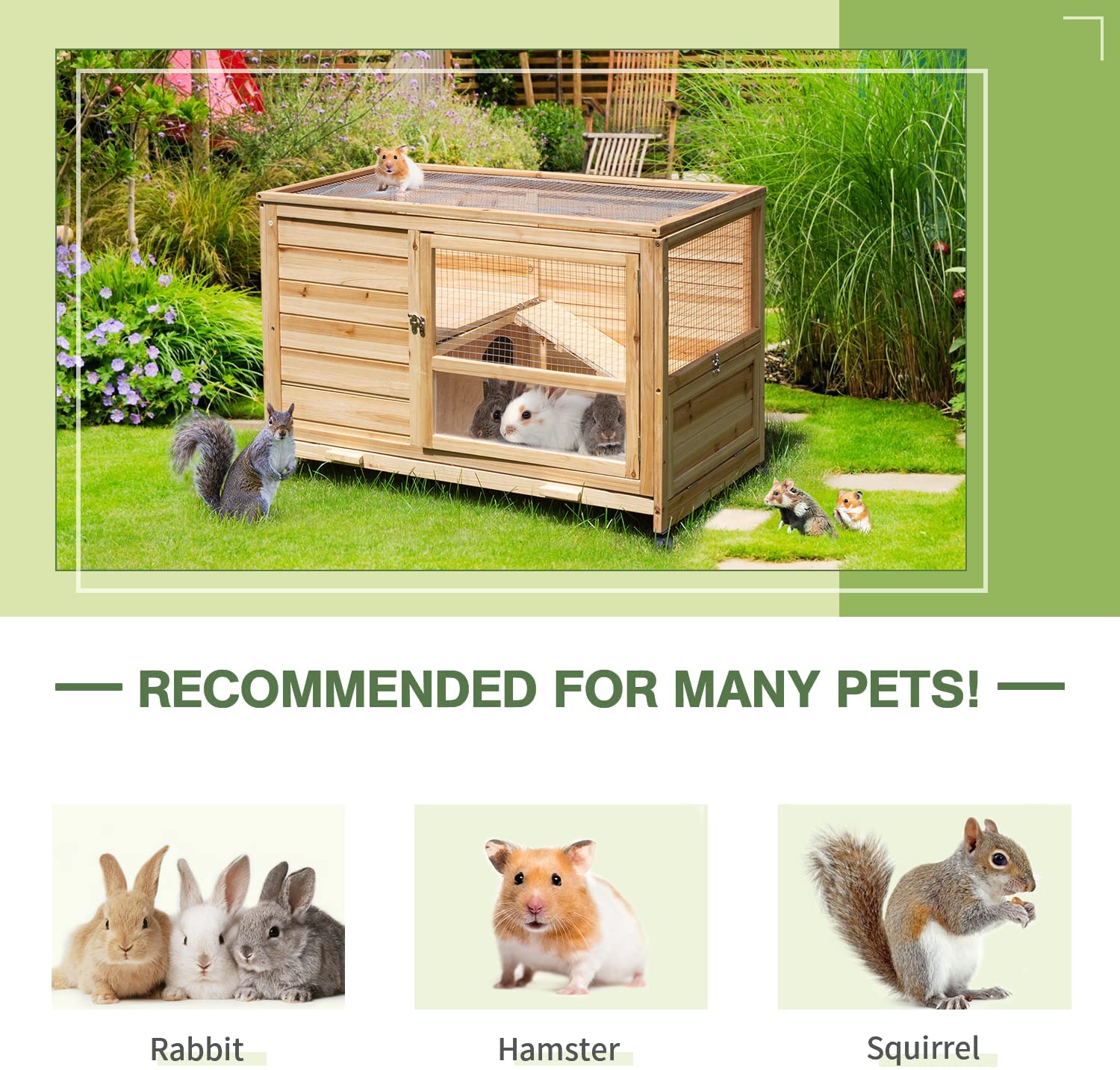 Yoleny Rabbit Hutch Wooden Bunny Hutch Indoor Rabbit Cage Outdoor， Guinea Pig Cage Hedgehog Cage Small Animal Cage