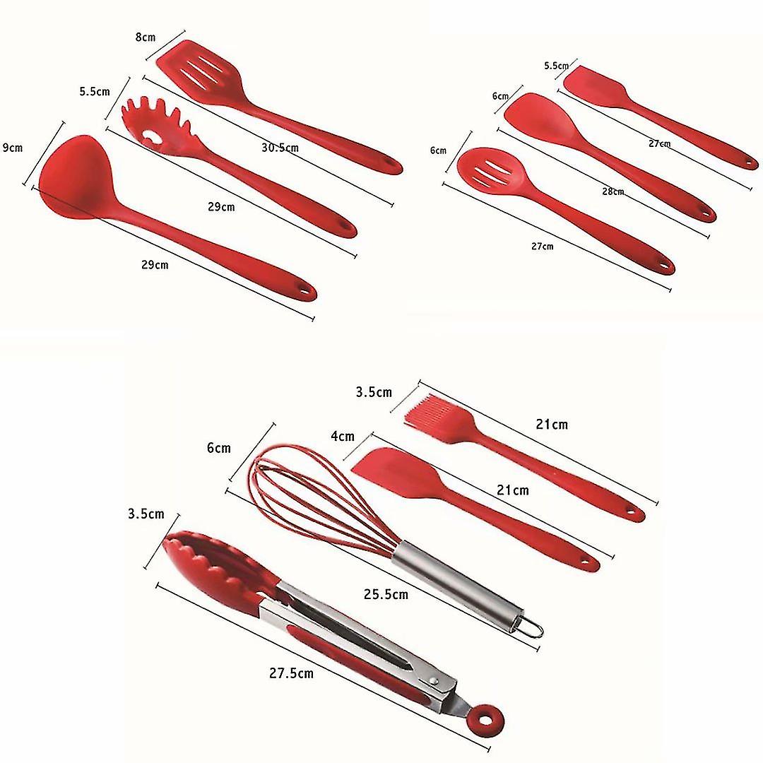 10-piece Kitchen Baking Non-stick Silicone Cookware Set (red)