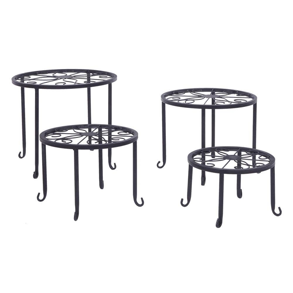 Winado 5.1 in. to 9.8 in. H Painted Outdoor Black Iron Plant Stand (4-Pieces) 302771328759