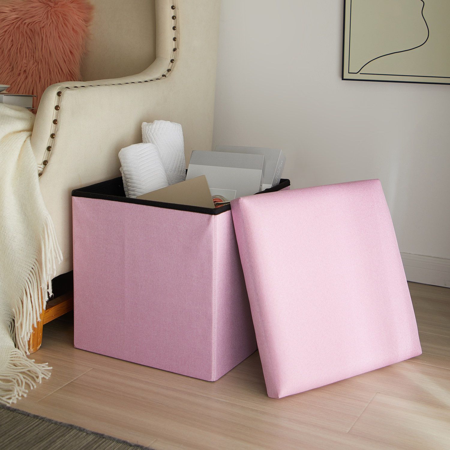 Urban Shop Linen Storage Folding Ottoman