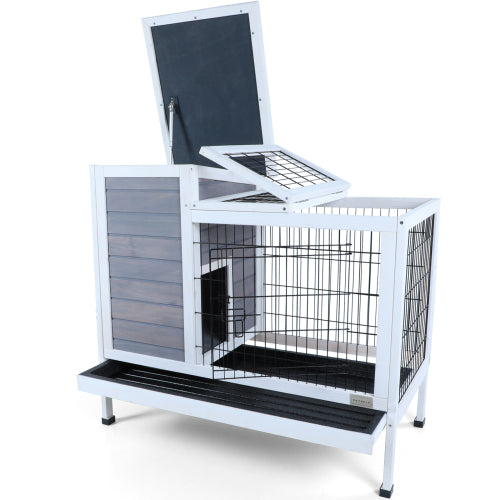 Guinea Pig Cage Bunny Cage Bunny Hutch Guinea Pig Hutch with Pull Out Tray Grey   Solid Wood