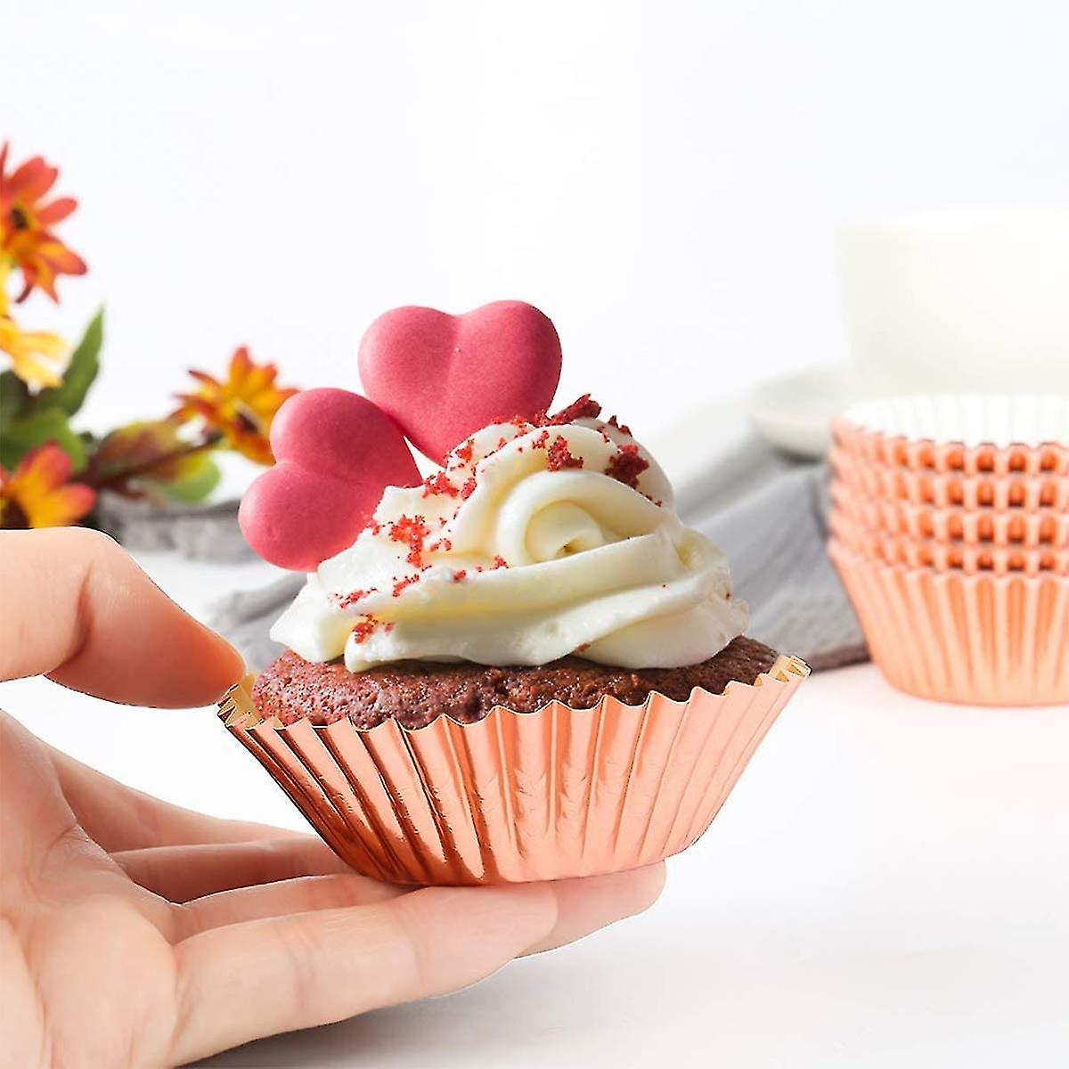 Paper Baking Cups Muffin Cups Foil Metal Cake Lining Baking Cups Birthday 100pcs Rose Gold