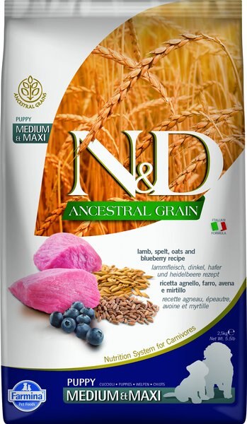 Farmina NandD Ancestral Grain Lamb and Blueberry Recipe Puppy Medium and Maxi Dry Dog Food