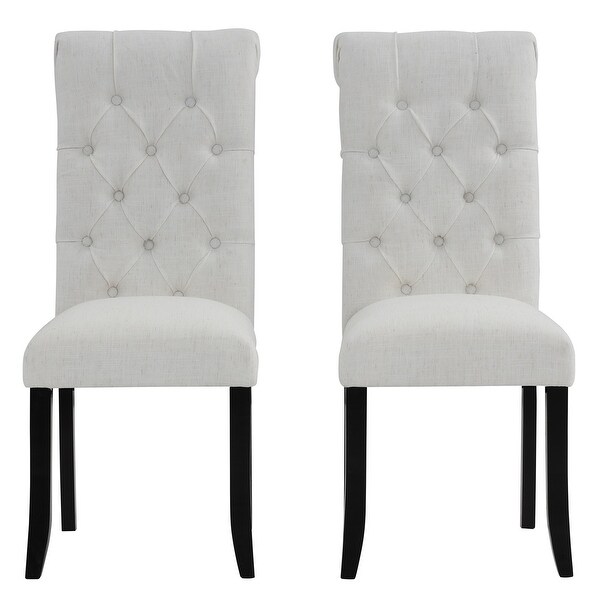 Fabric Tufted Dining Chair with Wooden Legs (Set of 2)