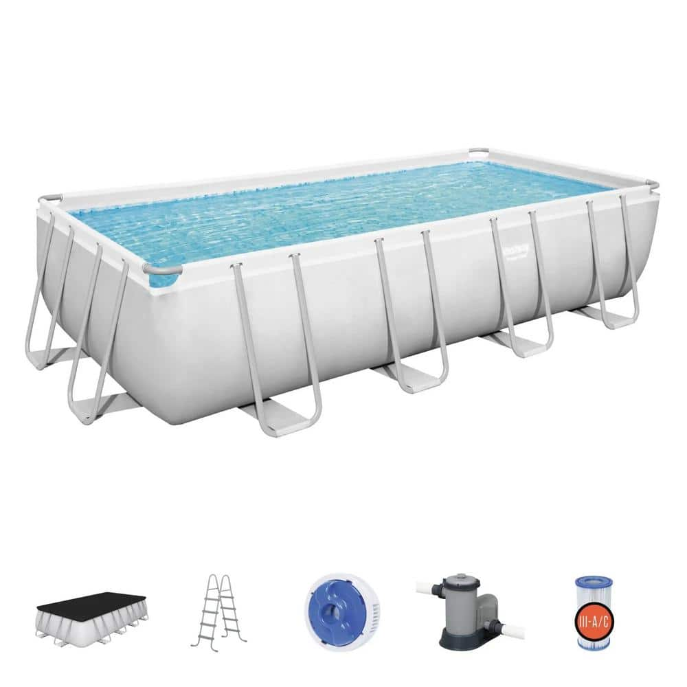 Bestway 18' x 9' Rectangular 48 in. Deep Metal Frame Above Ground Swimming Pool Set 56536E-BW