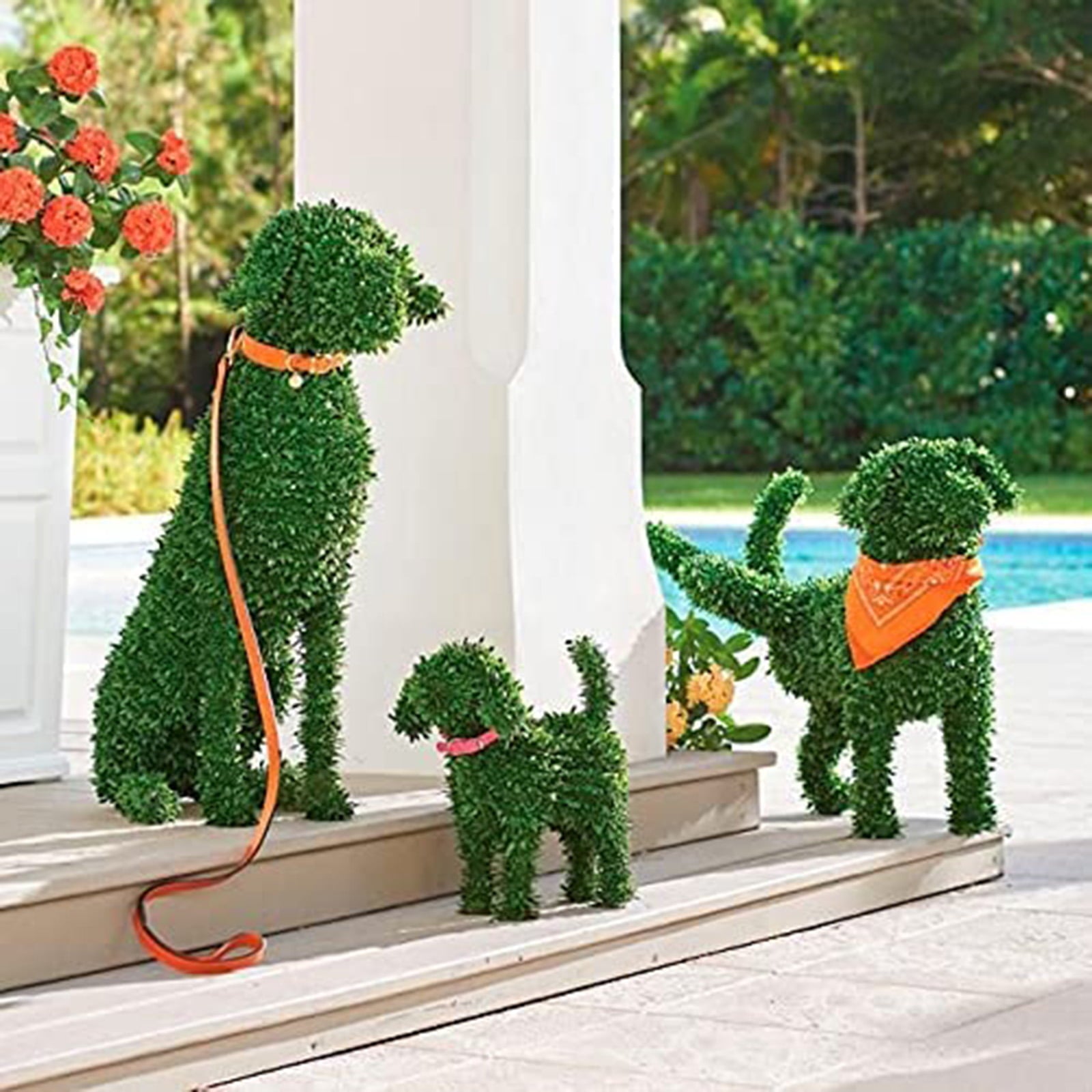 Woshilaocai Decorative Peeding Dog Statues Pet Garden Statue Lifelike Flocking Topiary Dog Outdoor Decor