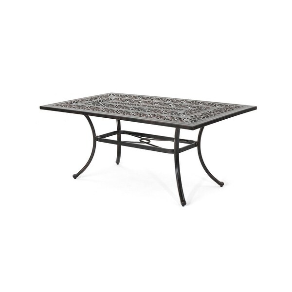 Outdoor Rectangular Cast Aluminum Dining Table with an Elaborate Floralcut Design