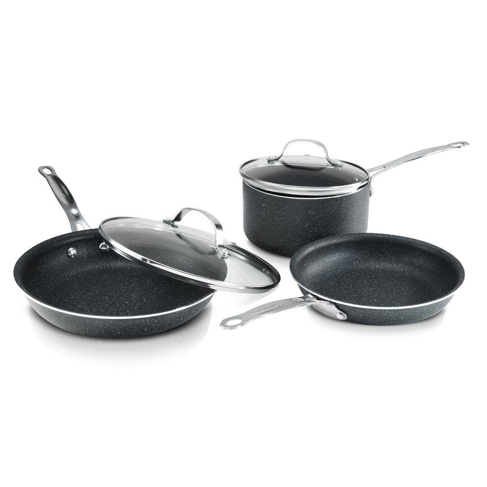 GRANITESTONE 5-Piece Aluminum Ultra-Durable Non-Stick Diamond Infused Cookware Set with Glass Lids 2255