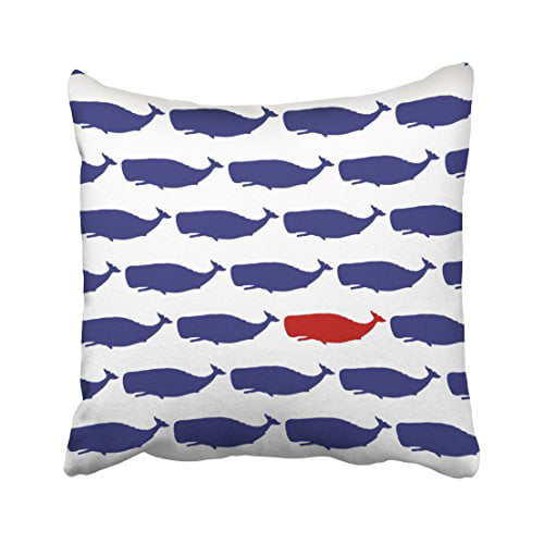 WinHome Square Throw Pillow Covers Retro Navy And Red Whale Pattern Nautical Pillowcases Polyester 18 X 18 Inch With Hidden Zipper Home Sofa Cushion Decorative Pillowcase