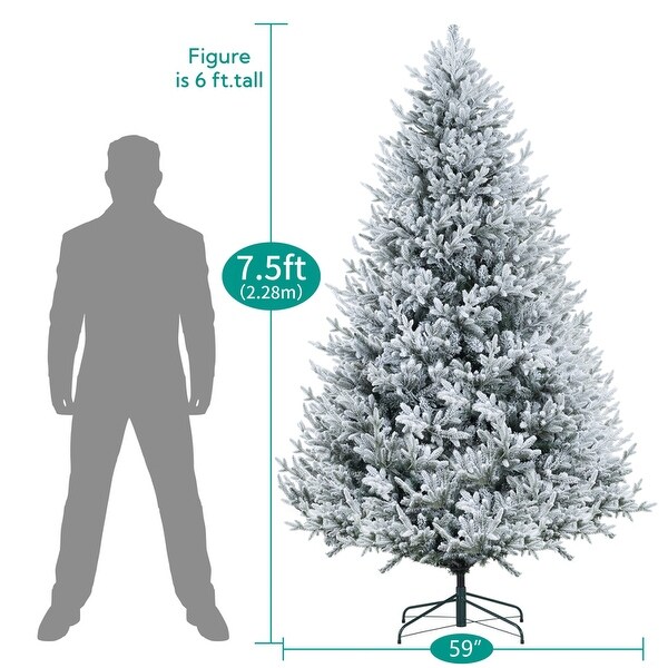 Frosted Fir Snow Flocked Christmas Tree Prelit，Realistic Snowy Frosted Christmas Tree with Lights