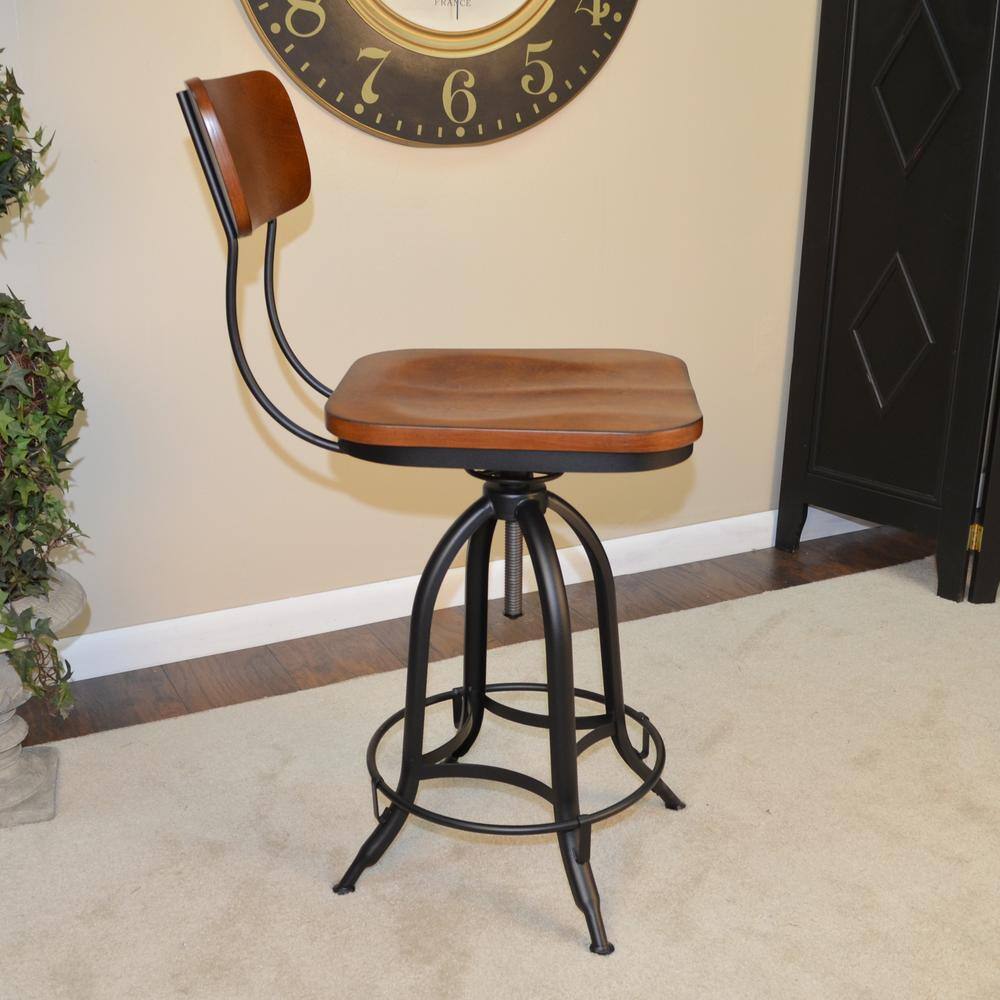 Carolina Cottage Mason 38.25 in. H Chestnut with Black Metal Frame with Backrest Adjustable Stool 1624WBCHETBK