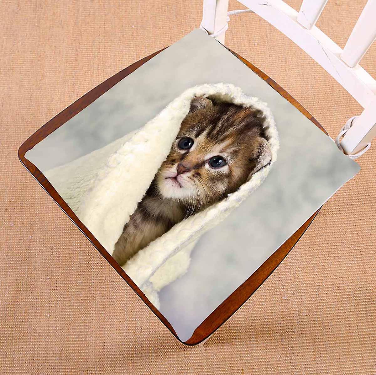 Kitten Closed In Towel Warm Sleepy Small White Chair Pads Chair Mat Seat Cushion Chair Cushion Floor Cushion 50x50 Cm