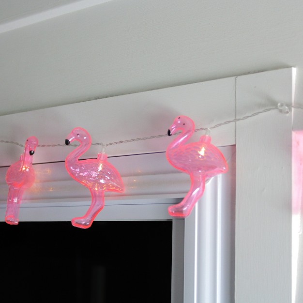 Northlight 10ct Battery Operated Flamingo Summer Led String Lights Warm White 4 5 x27 Clear Wire