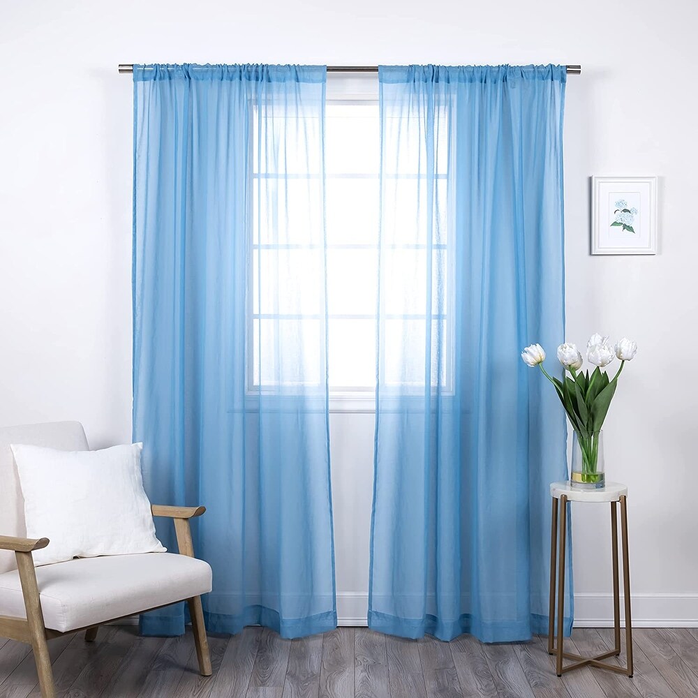 Aurora Home Linen Textured Semi Sheer Curtain Panels Rod Pocket Panel Pair   84\