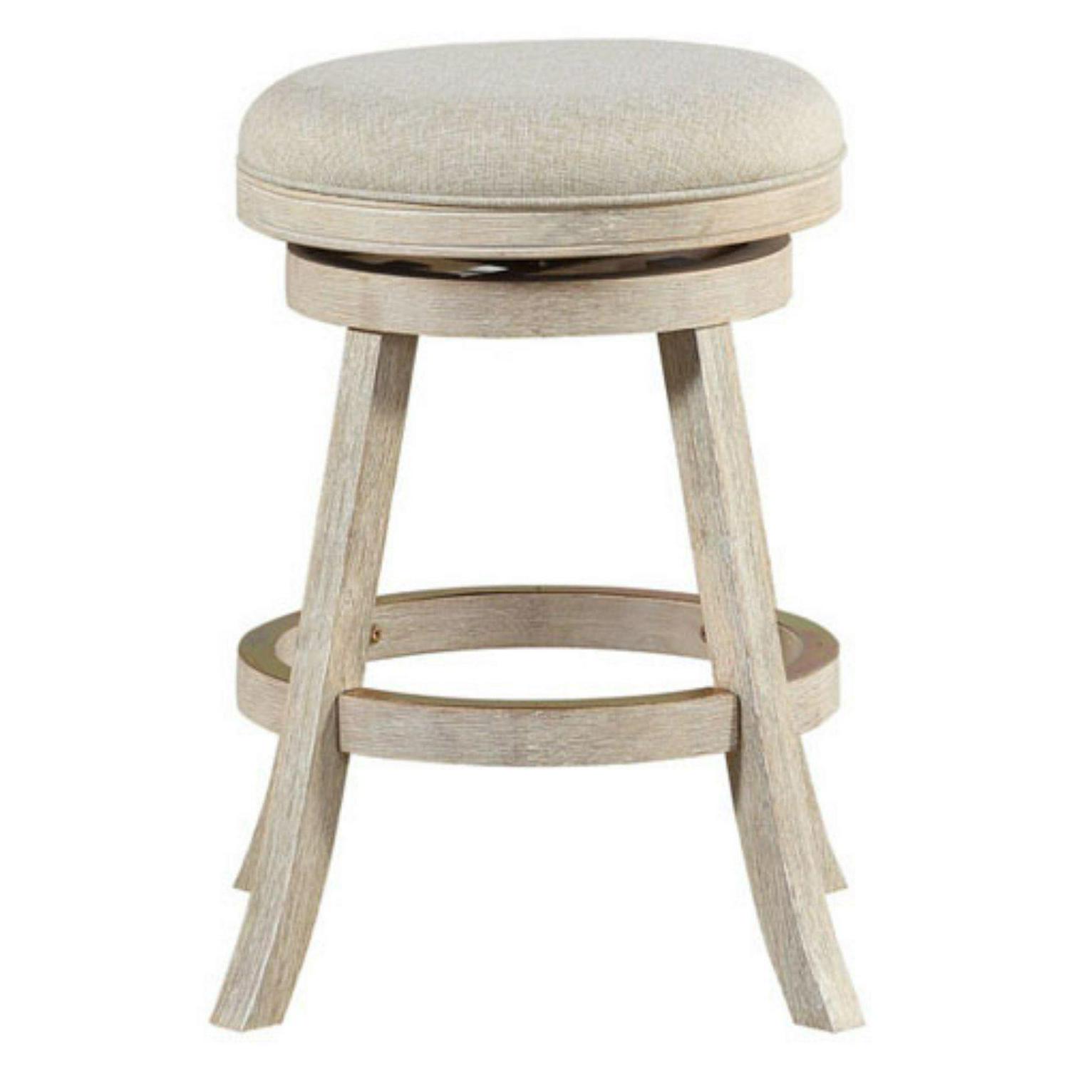 Boraam Fenton 24 Backless Wood and Linen Swivel Counter Stool  Ivory Wire-Brush