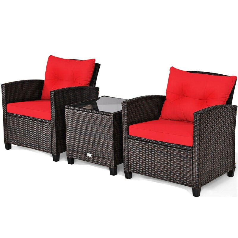 3 Pieces Patio Rattan Furniture Set Outdoor Wicker Conversation Set with Washable Cushion and Coffee Table