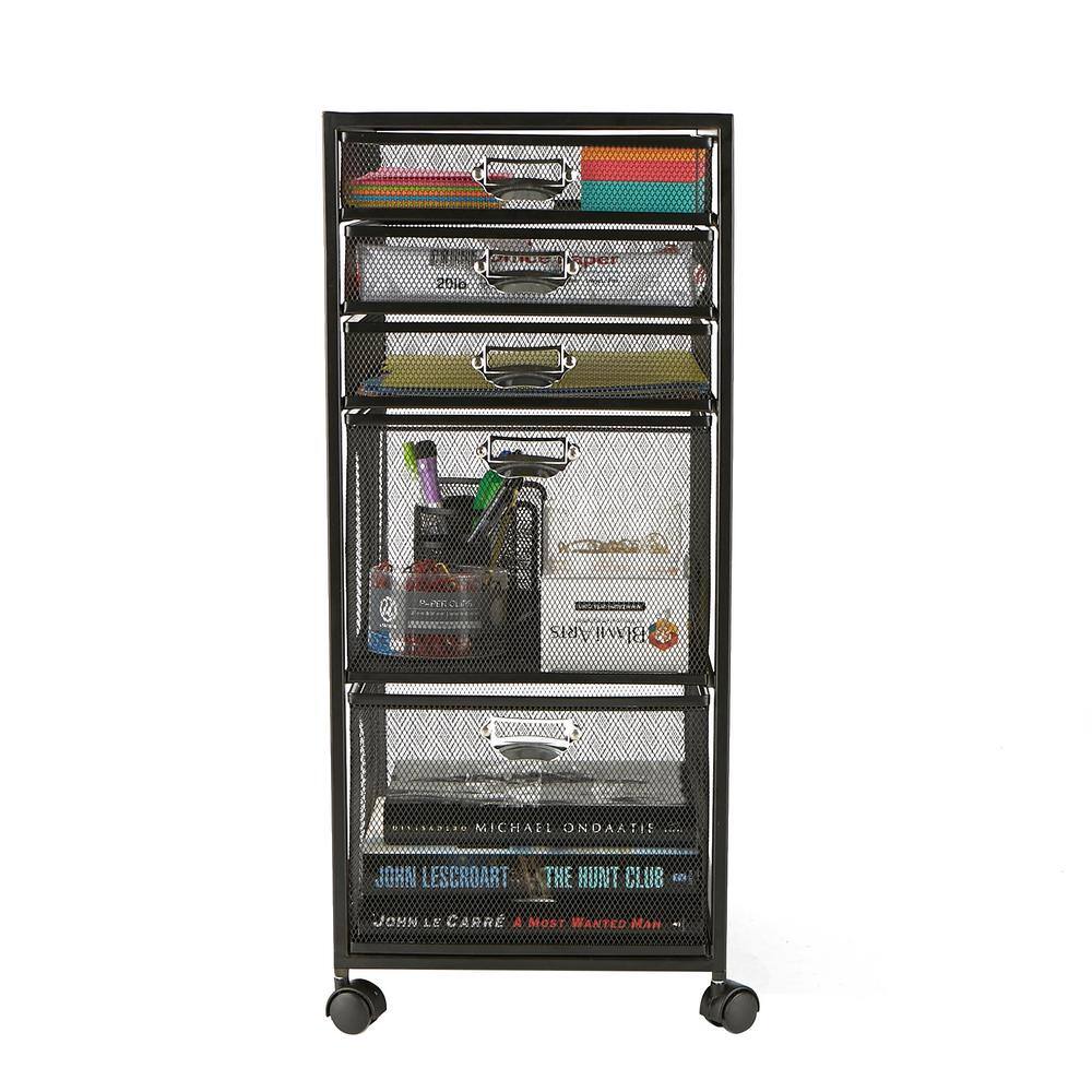 Mind Reader 5-Tiered Drawer Cabinet Office Cart File Storage Utility Cart Office Storage Heavy Duty Multi-Purpose Cart in Black 5TWHEEL-BLK