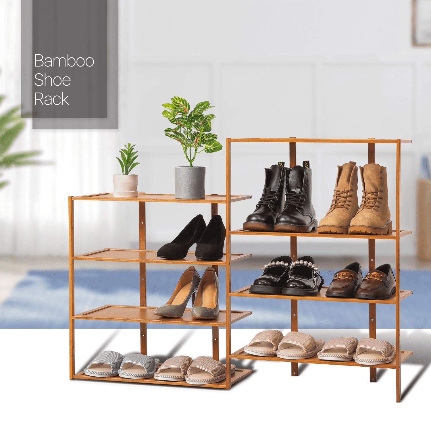 MoNiBloom Bamboo 8 Tiers 24 Pairs Shoes Rack， Storage Shelf Stand， Brown， for Entryway