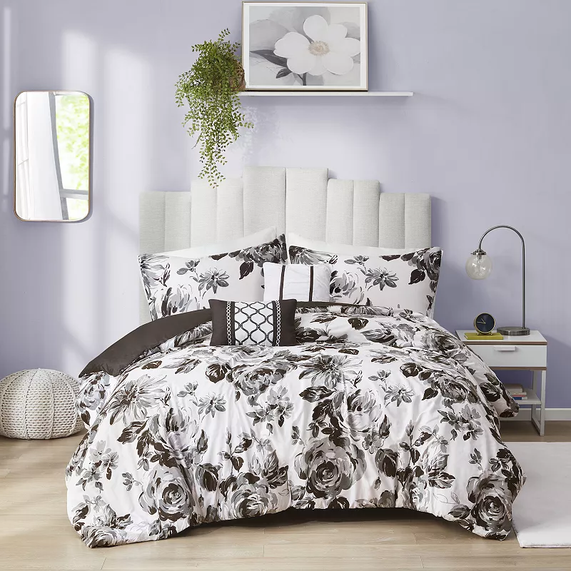 Intelligent Design Renee Floral Print Duvet Cover Set with Throw Pillows