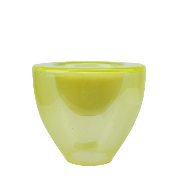 Lime Green Torchiere Shaped Glass Votive Candle Holder With Wax Candle