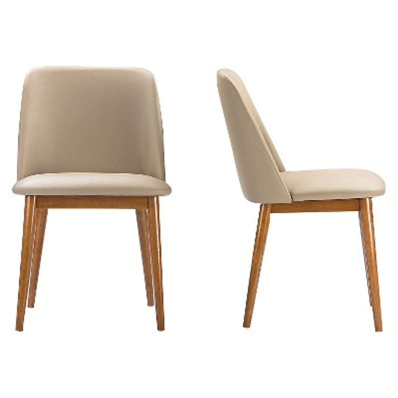 Lavin Mid-Century Faux Leather Dining Chairs - Brown Walnut/Beige (Set Of 2) - Baxton Studio