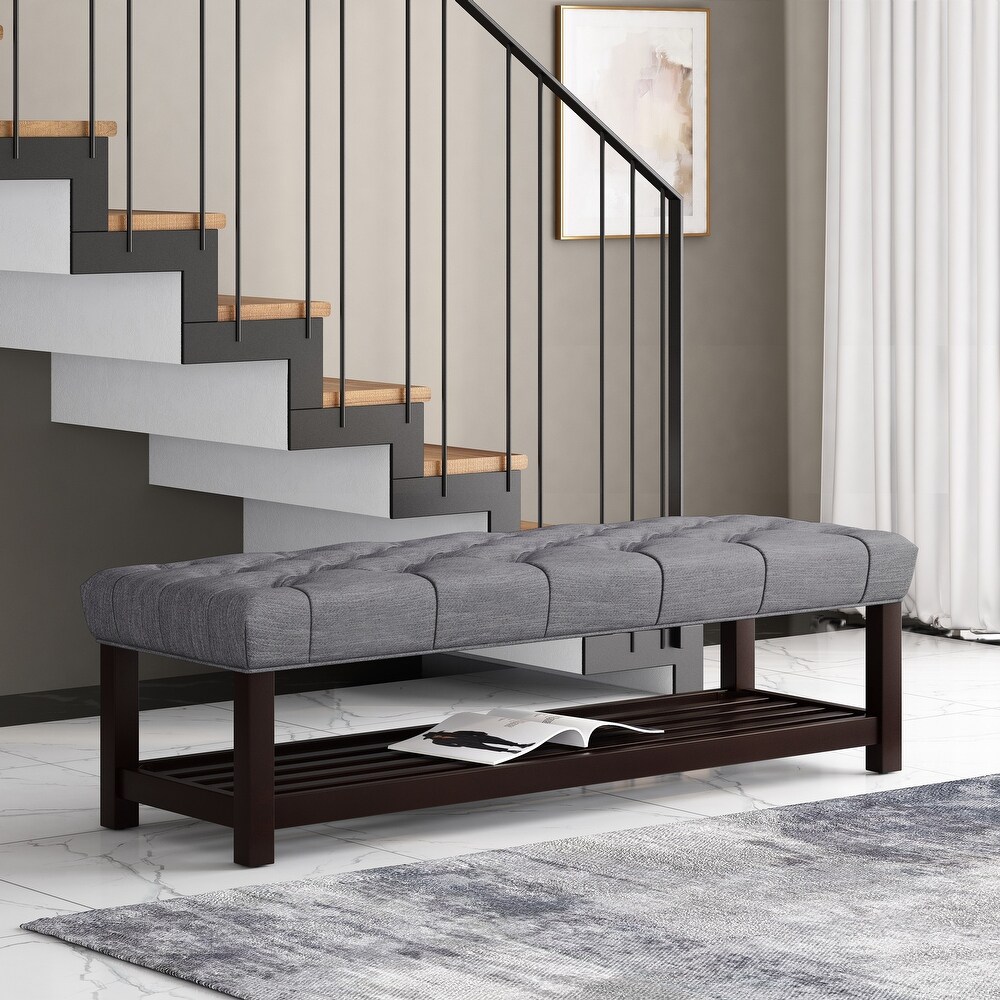 Roseland Contemporary Button Tufted Bench with Shelf by Christopher Knight Home