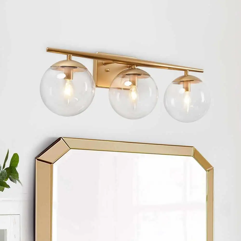 3-light Glass Globe Vanity Light - Brass