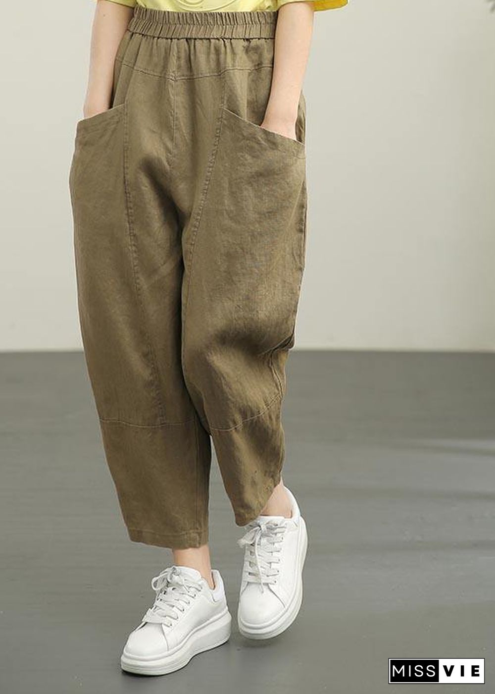 Women Chocolate Elastic Waist Linen Summer Pants