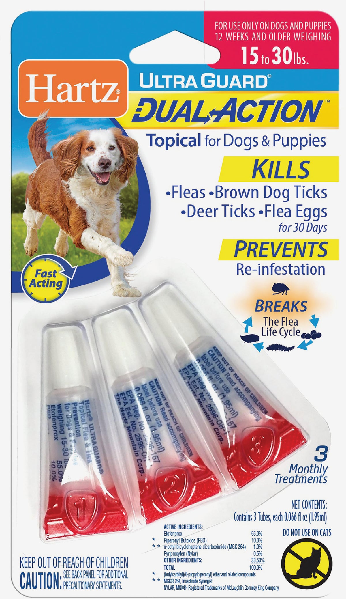 Hartz UltraGuard Dual Action Fleaamp Tick Treatment For Dogsamp Puppies (3) 0.066 Oz.Tubes