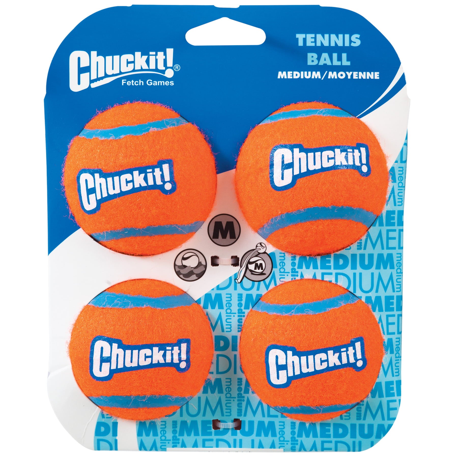 Chuckit! Durable Tennis Ball Dog Toy， Medium， 4 Count