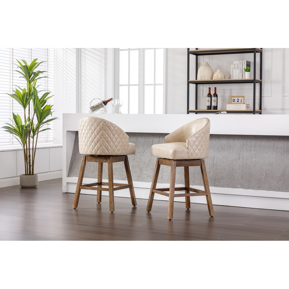 Upholstered PU Leather Swivel Barstool with Footrest  Set of 2