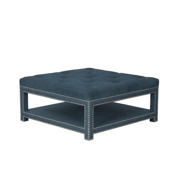 Chic Home Micah Coffee Table Ottoman in a 2-Layered Tufted Linen Bench